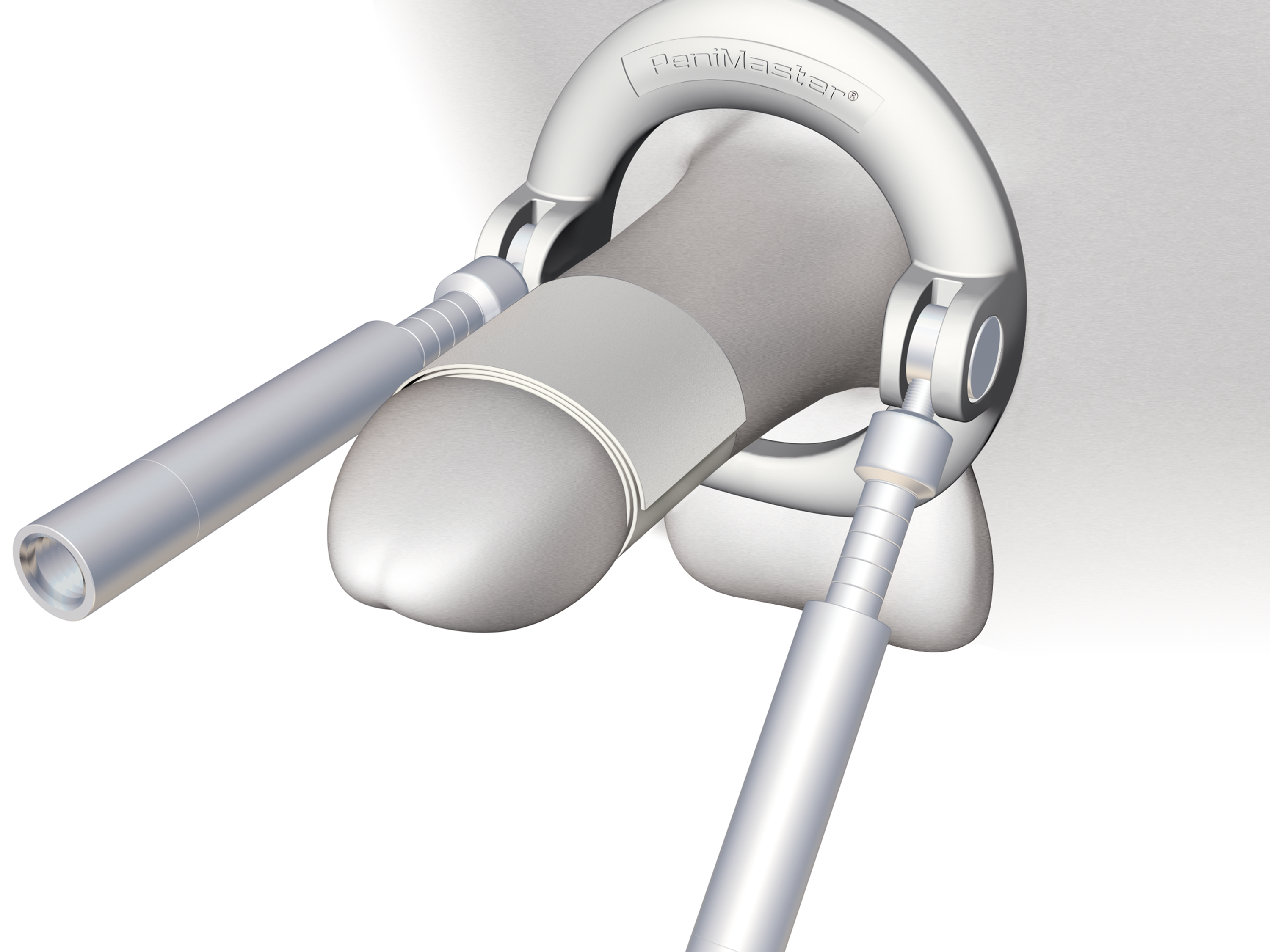 Illustration: penis with applied comfort belt and put-on base ring with base rods