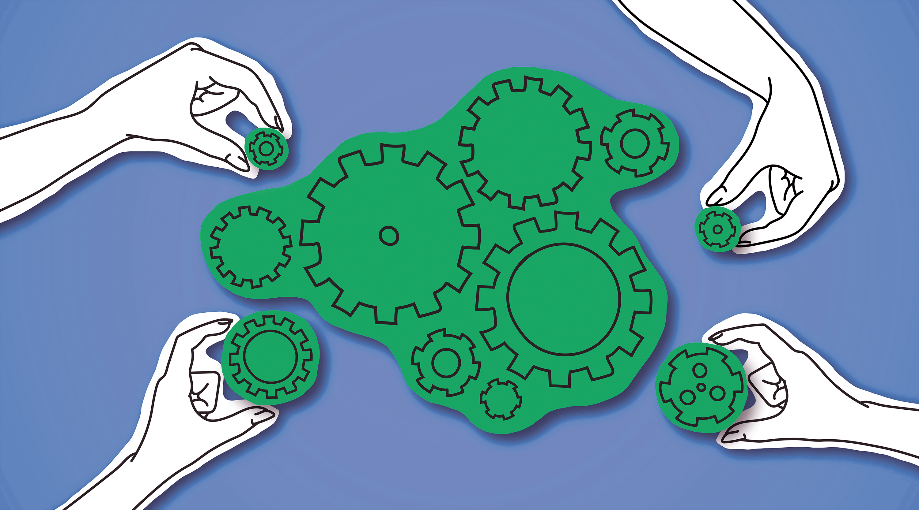 Legend, meshing white cogs without axis attachment