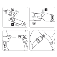 Illustrated short instructions regarding the hip belt wearing variant and PeniMaster PRO Basic