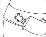 Illustration of the ring attached to the ring on the upper end of the belts and the belt end clipped in at this point