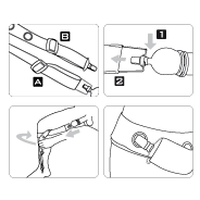 Illustrated short instructions regarding the knee belt wearing variant and PeniMaster PRO Basic