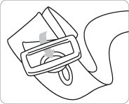 Illustration with arrow representation of belt length adjustment by means of tri-glide buckle
