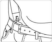 Illustration of the belt system protruding over the waistband of the trousers covered by the shirt