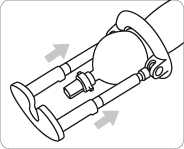 Illustration with arrow representation of pressing in the rods in the direction of the body